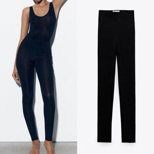 New Zara Black Velvet Leggins Velour Pants Size S